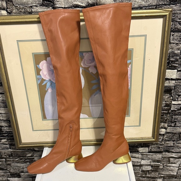 Katy Perry Collections Shoes - Brown Over-the-Knee Boots with Gold Heel and zipper at the side